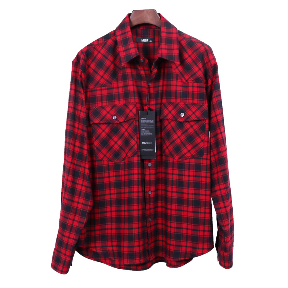 特价红黑格子衬衫男纯棉