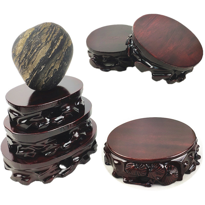 实木托架摆件石头奇石茶壶盆景花瓶花盆香炉佛像木质红木圆形底座