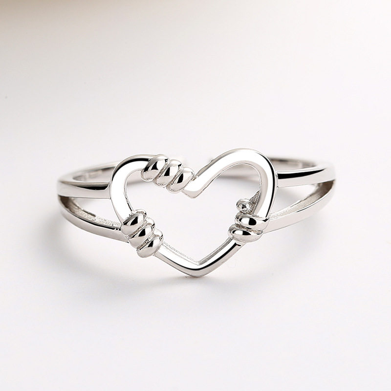 韩版时尚新款s925纯银戒指简约冷淡风镂空爱心指环心形开口气质潮