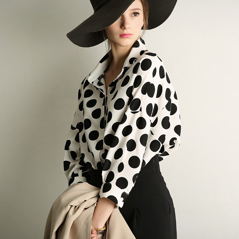 波点雪纺衬衫女长袖圆点