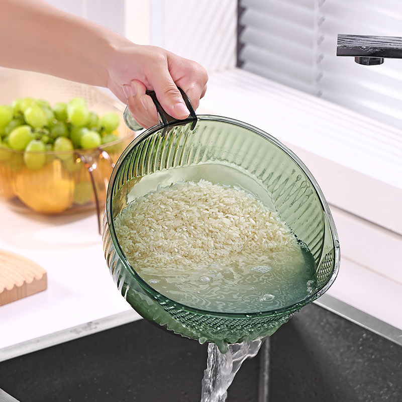 家用多功能淘米洗米筛淘米盆细孔不漏米带手柄洗菜盆沥水篮水果盆