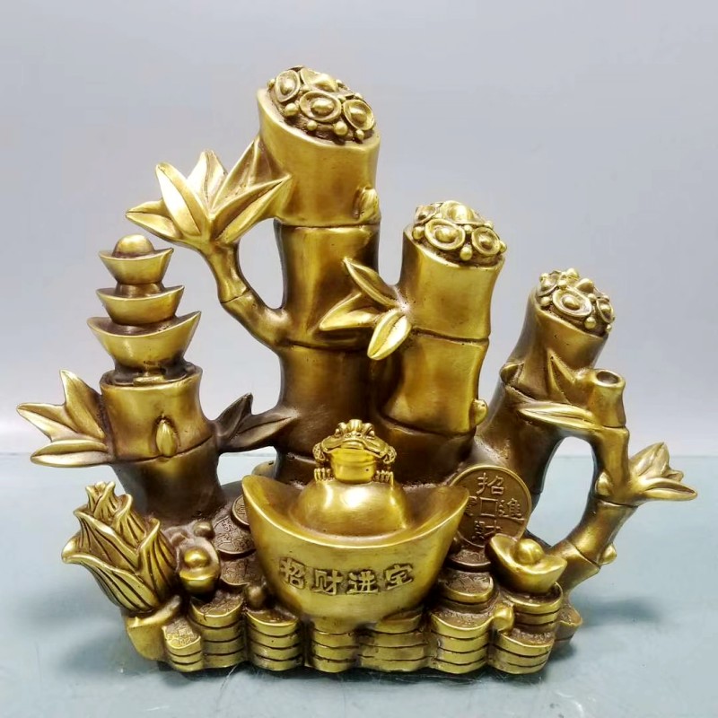 黄铜步步高升摆件财富节节高招财元宝金蟾家居办公室装饰风水摆设