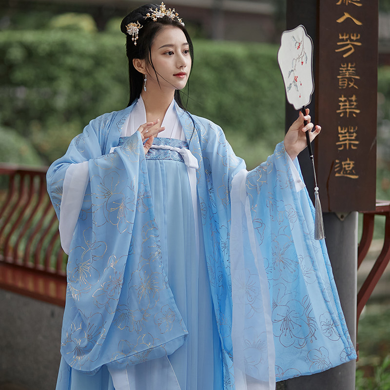 汉服女整套云梦泽原创烫金大袖衫两片式齐胸襦裙日常改良春秋套装