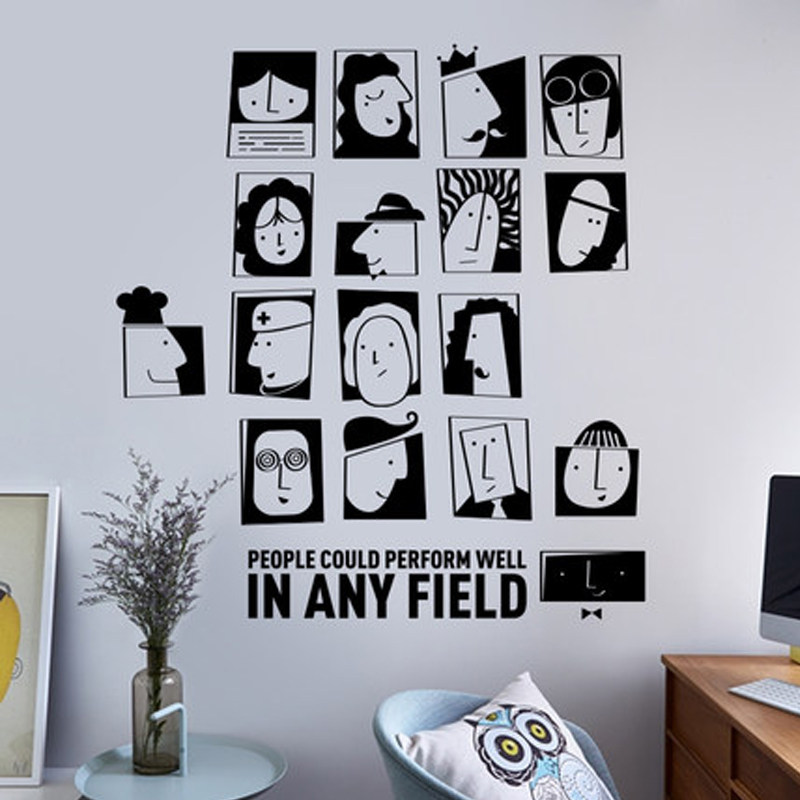 靓彩墙贴的优惠券大全—简约个性黑白头像剪影现代卧室墙壁装饰墙贴纸