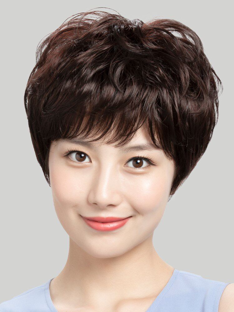 假发女短发仿真夏季中老年妈妈款短卷发真发套真人发丝全头套女士