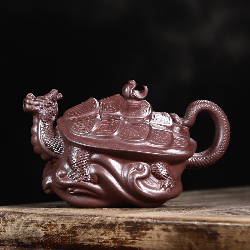 紫砂老壶陈鸣远全手工台湾回流明清代名家独孔原矿老紫泥龙龟壶