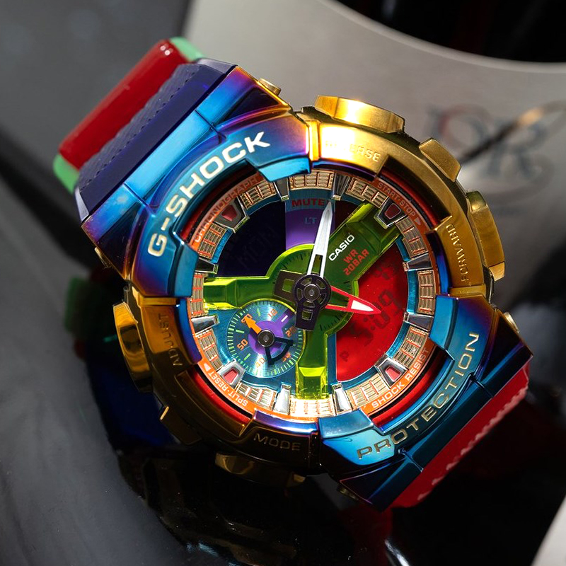 卡西欧g-shock新款彩虹盘多彩金属防水运动电子手表男