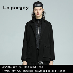 Lapargay纳帕佳2023秋冬新款女装黑色休闲小西装两件套长袖外套