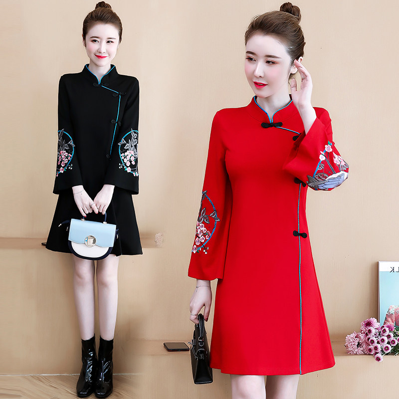 一折过年衣服 女装 中国风_过年喜庆女装红色拜年裙中国风民族风胖