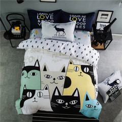 床上被套四件套2米2.3米纯棉2.0m床全棉双人被罩200*230卡通猫咪