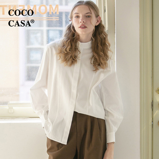 cococasa法式设计感白色莫代尔立领衬衫女2024春新款OL高级棉上衣
