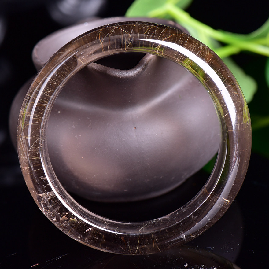 天然极品金发晶手镯重85.83克 内径56mm 晶体通透发晶闪耀
