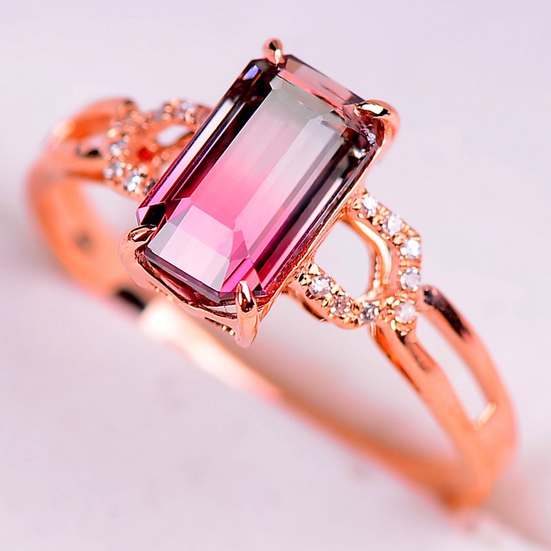 【即刻拍】2.45克拉 15# 全净西瓜碧玺戒指 18k金镶钻 圈口可改