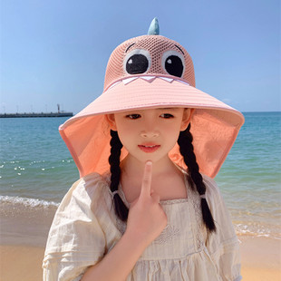 儿童防晒帽子夏季夏天透气遮阳帽太阳帽女童宝宝紫外线网眼渔夫帽