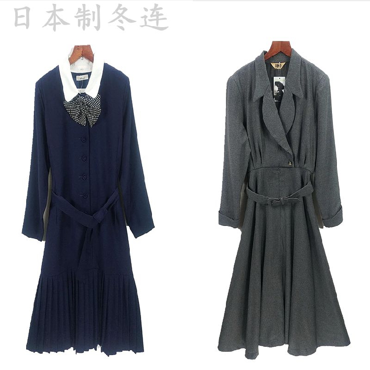 古着vintage日本制羊毛呢丝绒真丝复古秋冬款洋装长袖显瘦连衣裙