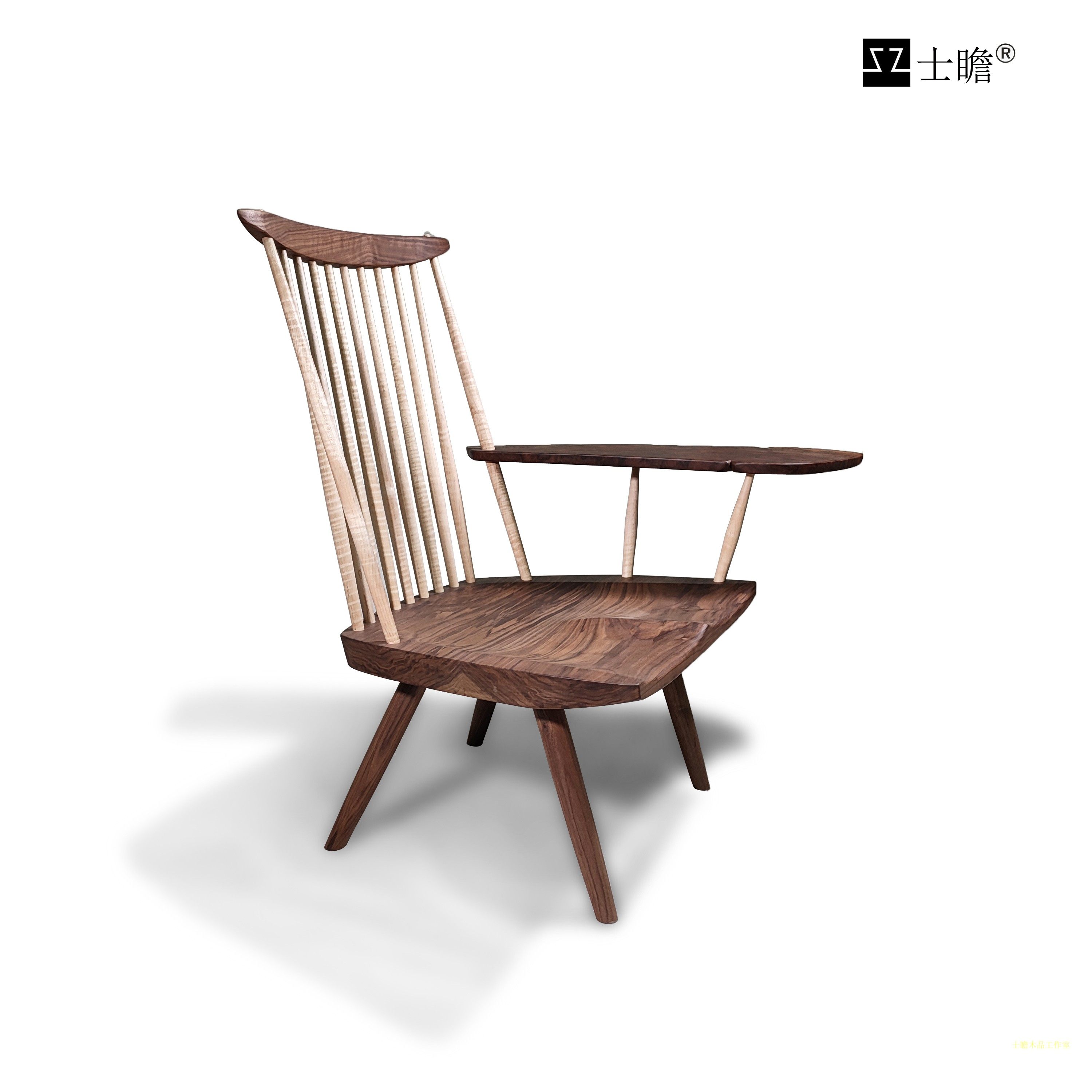【士瞻】实木进口定制黑胡桃中岛乔治风格扶手椅阅读沙发椅