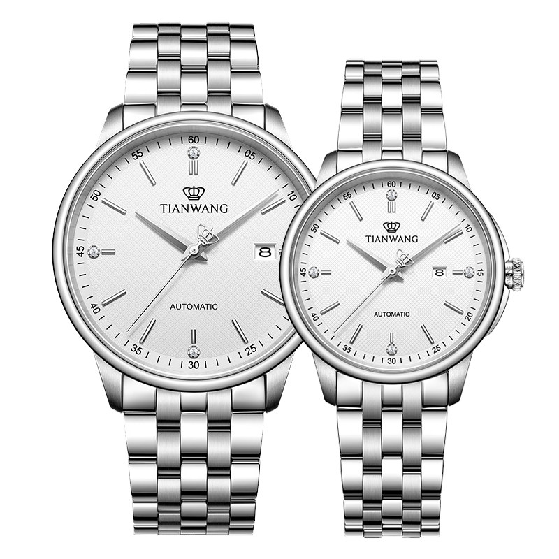 天王情侣表正品防水钢带日历蝴蝶扣时尚全自动机械手表一对表优惠券