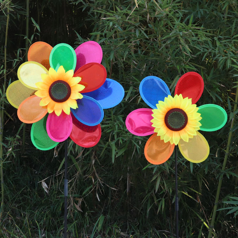 雷射七彩双层大风车户外庄园风车传统怀旧类玩具亮片太阳花大风车