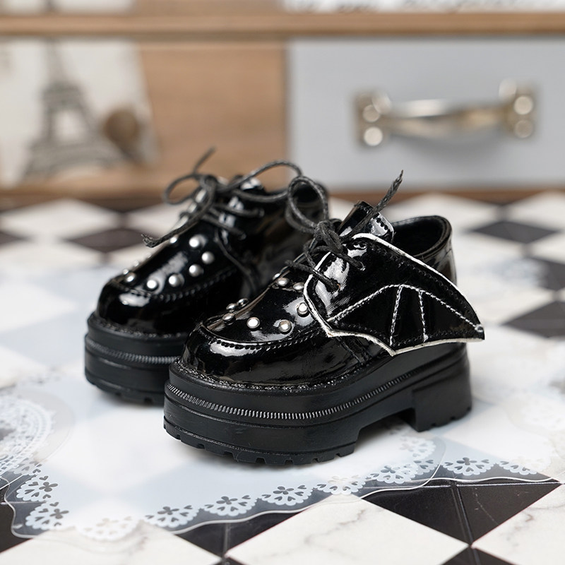 bjd  黑色四分娃鞋 熊妹 msd 兔豆豆 黑色厚底小皮鞋4分松糕鞋