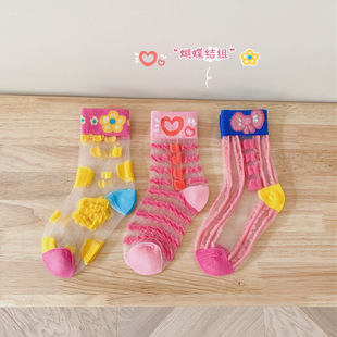 儿童袜子2023夏季韩版吸汗透气短袜男童女童玻璃丝袜中筒袜女孩薄