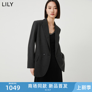 【商场同款】LILY2024春新款女装商务通勤复古条纹英伦风西装外套