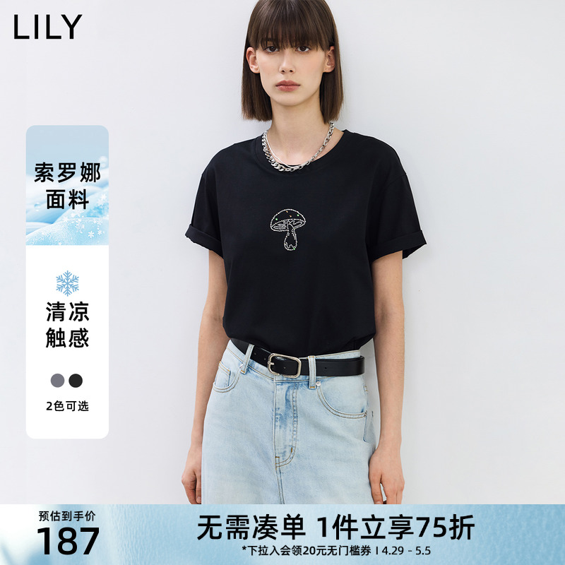 【凉感呼吸Tee】LILY2024夏新款蘑菇索罗娜基础复古百搭宽松T恤女