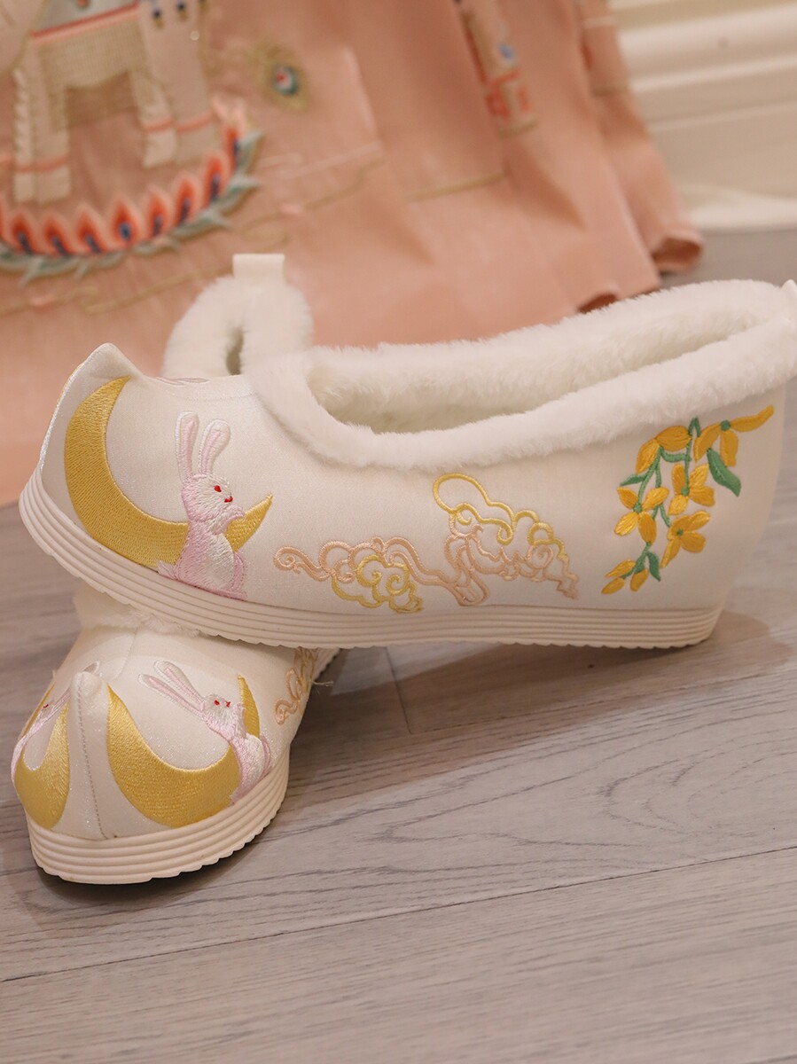 秋冬保暖加绒棉鞋月桂兔汉鞋内增高布鞋古风cosplay女装