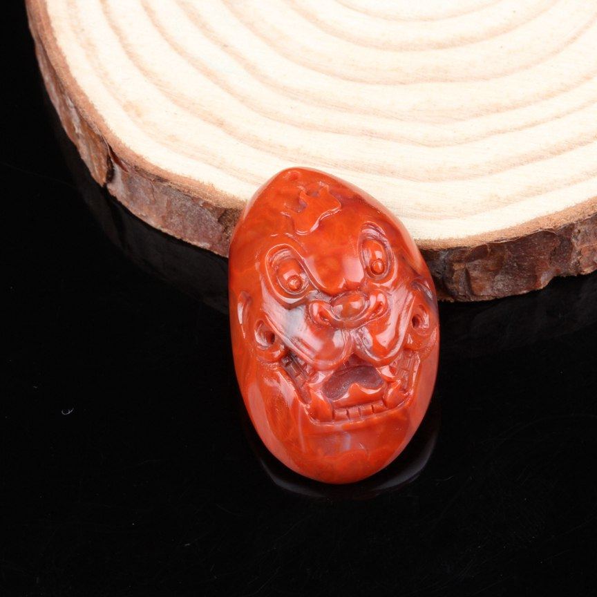 四川南红玛瑙柿子红精工虎头辟邪挂件吊坠 包邮