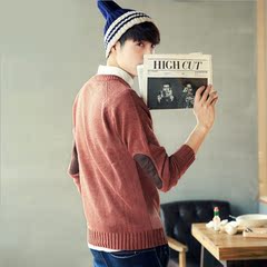 2016秋季新款纯色男式毛衣 贴布韩版外套男式针织衫