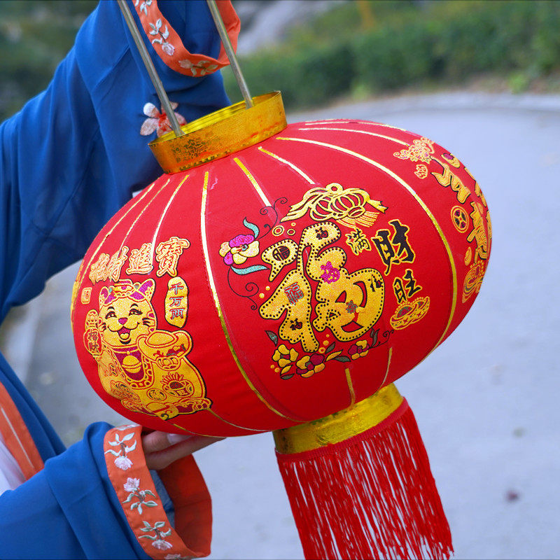 新年过年生意兴隆大红植绒布灯笼挂饰乔迁户外阳台中国风装饰用品