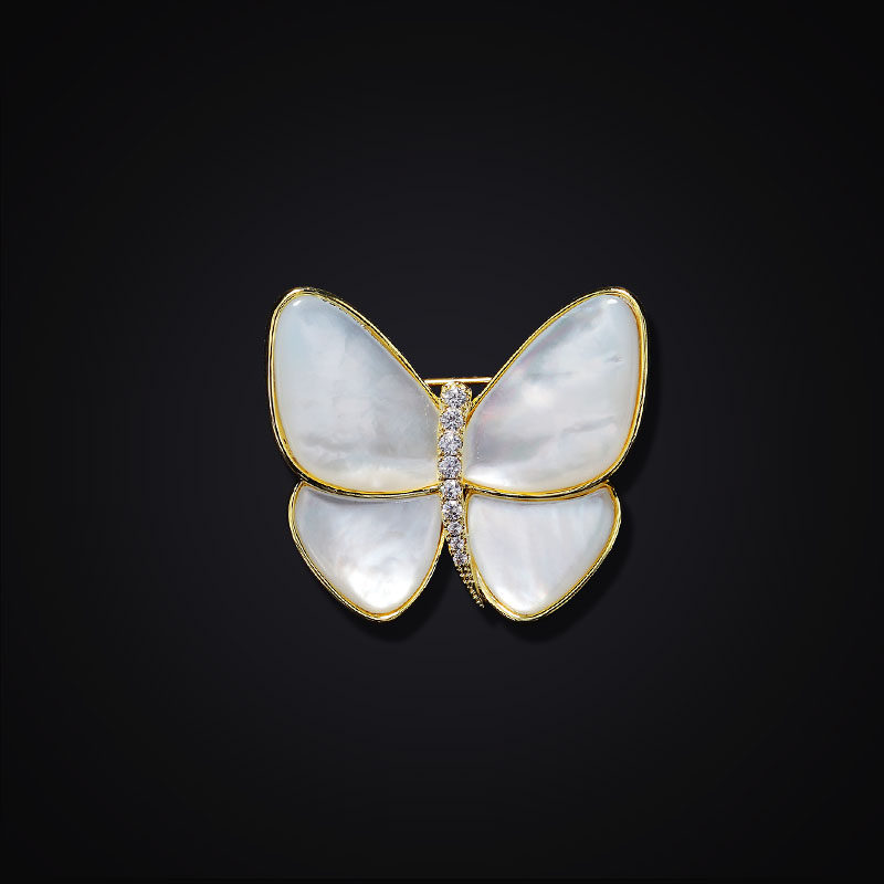 天然白贝壳蝴蝶胸针女奢华高档气质别针晚舟同款破茧成蝶精致胸花