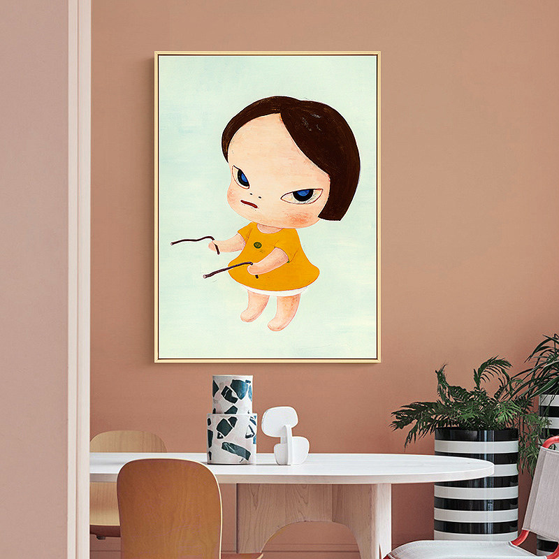 奈良美智北欧文艺小众儿童房装饰画梦游娃娃可爱卡通圆形挂画
