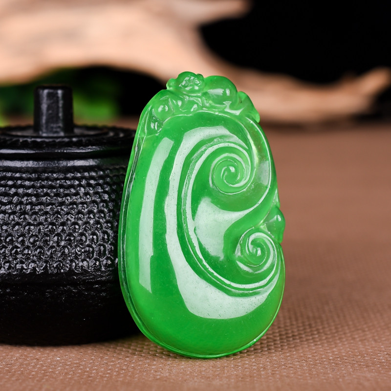 缅甸翡翠冰种帝王绿玉如意吊坠阳绿满绿如意玉坠挂件男女款