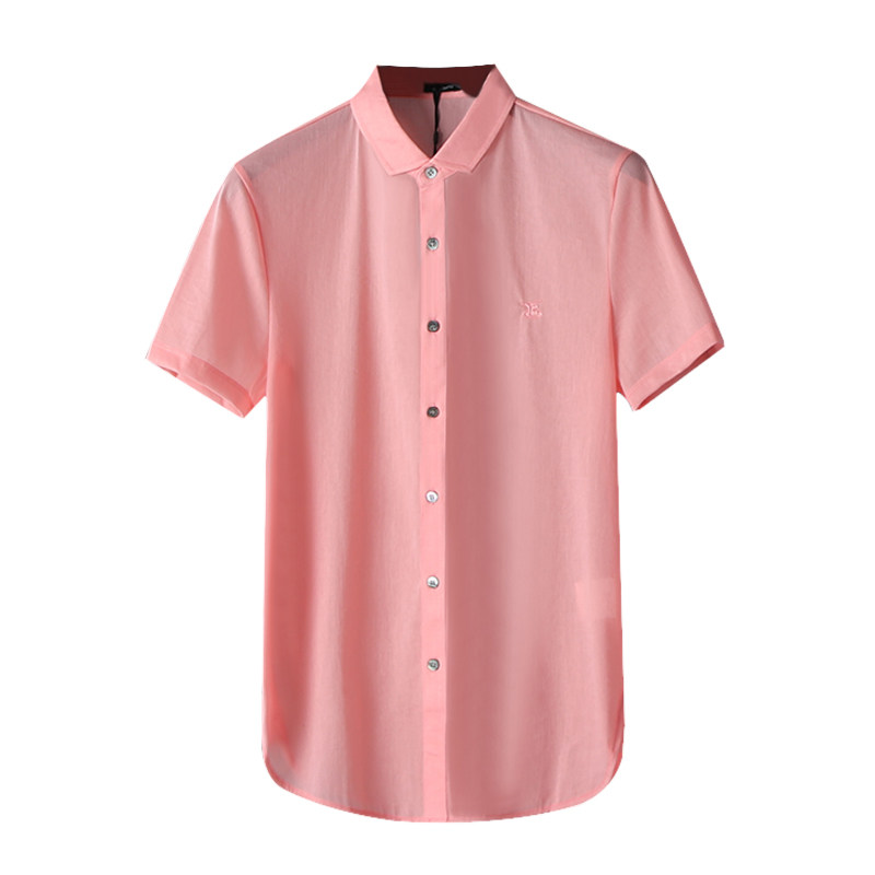 专柜夏季男士薄软款短袖衬衫棉麻修身衬衣温莎领休闲纯色褂子920 - gz