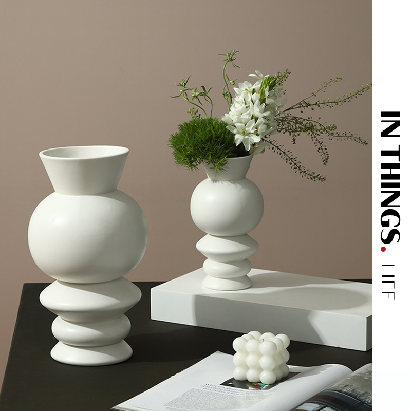 物里 现代简约几何陶瓷花瓶极简白色设计感小众装饰摆件插花花器
