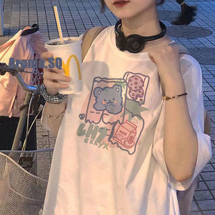 夏季甜美风软妹半袖上衣女学生韩版宽松小众设计感百搭短袖T恤潮