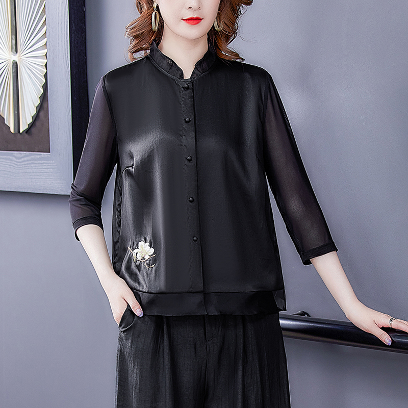 贵夫人重磅真丝香云纱上衣女2021新款杭州高端大牌气质妈妈桑蚕丝