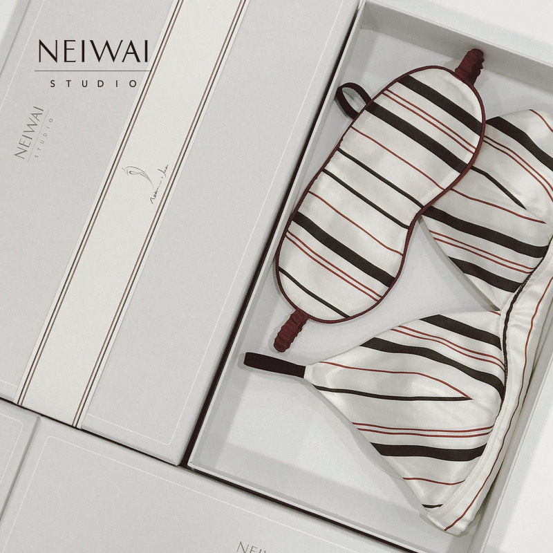 杜鹃联名款|真丝条纹无钢圈文胸内衣眼罩礼盒套装neiwai内外