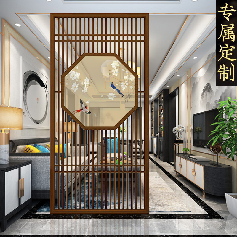 新中式隔断墙实木屏风简约现代禅意座屏玄关办公酒店客厅栅栏定制