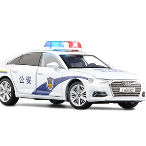 jkm1/32 奥迪a6警车合金车模六开门声光转向减震金属模型玩具汽车