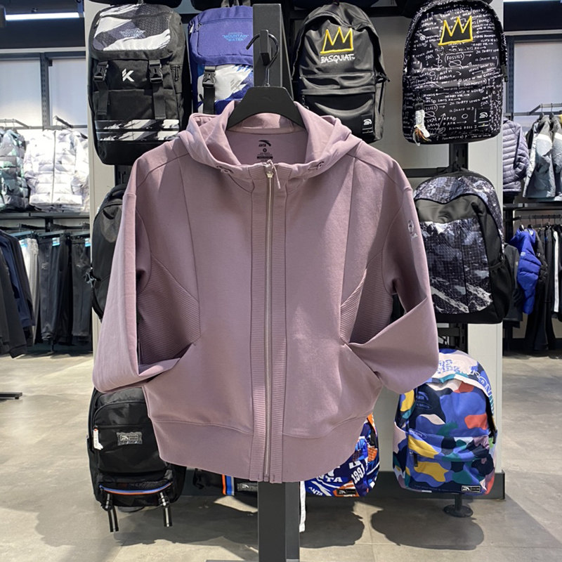 安踏外套女士2022春季新款针织休闲运动服连帽卫衣上衣162217710