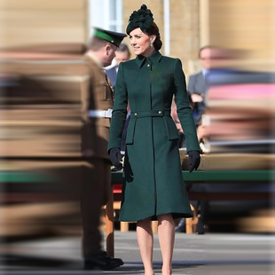2023春装新款凯特王妃同款英伦风墨绿色毛呢风衣外套成熟优雅气质