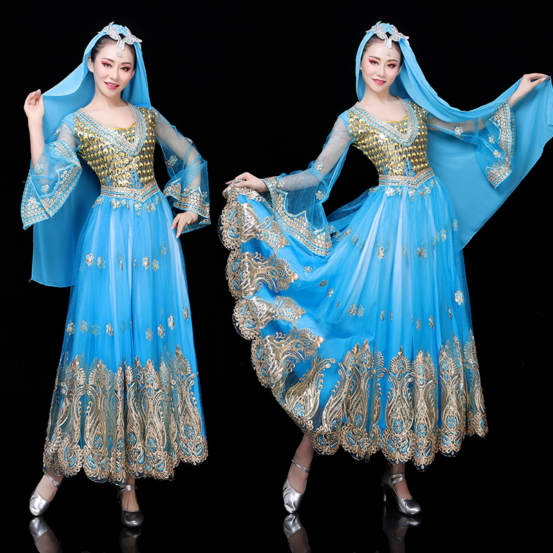 印度舞蹈服装成人_新疆舞服装大摆裙印度天竺民族风表演服维吾尔族