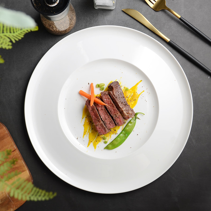 迈卡伦 纯白陶瓷餐厅西式简餐盘早餐盘牛排盘子家用平盘冷菜摆盘
