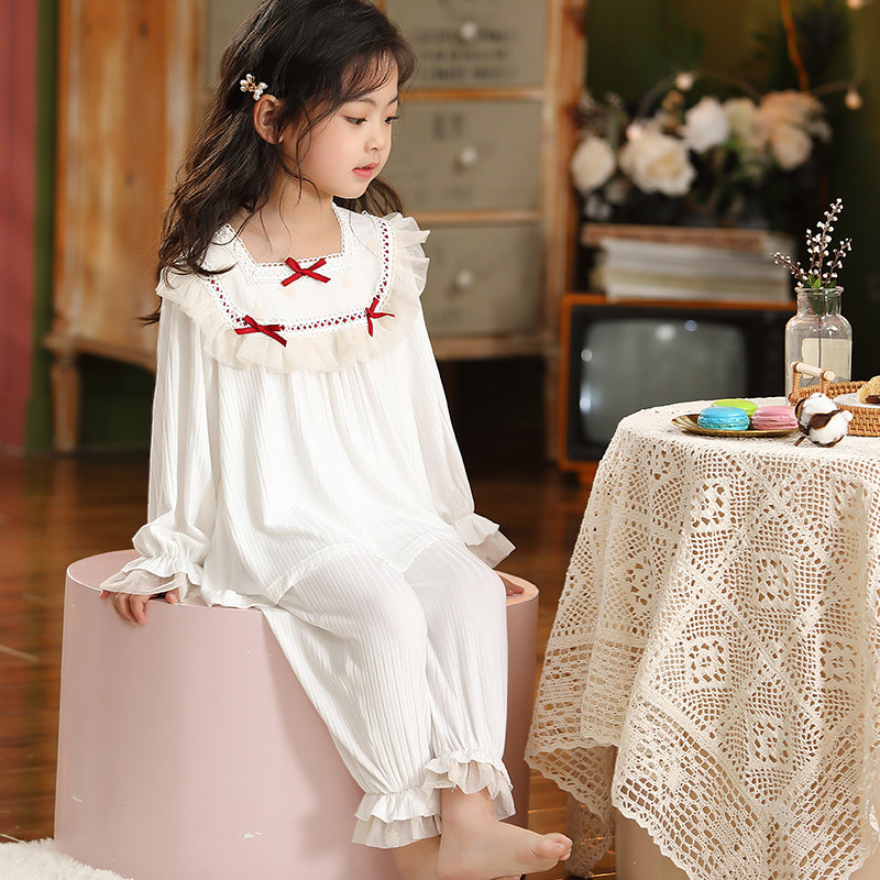 女童春秋睡衣22新款儿童莫代尔家居服中大童长袖仙女套装女孩秋装