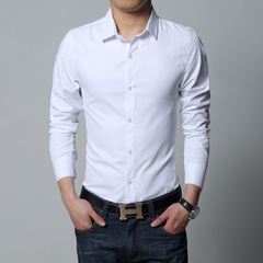 秋季新款纯色衬衣韩版男装商务寸衫青年男士长袖薄款职业白领衬衫