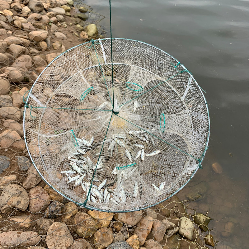 神奇白色圆形5嘴捕鱼笼捕虾笼虾网折叠渔网捕鱼网黄鳝笼捕鱼工具