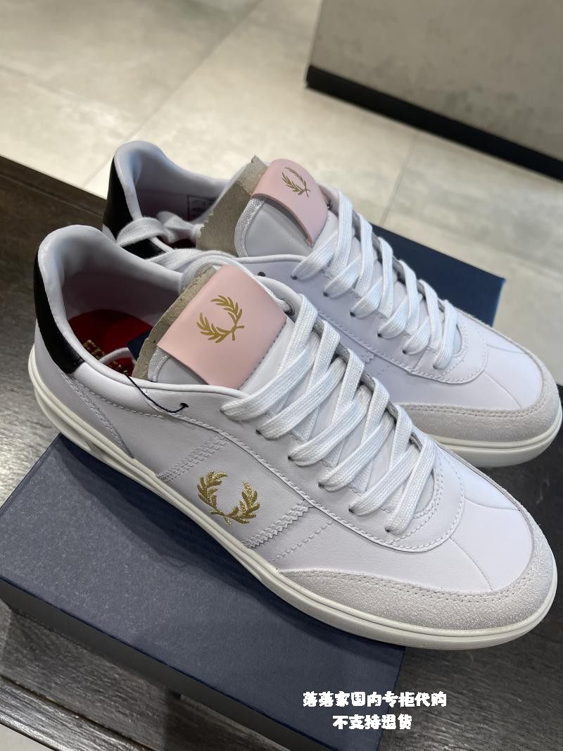 fred perry国内代购2021新款麦穗金刺绣牛皮情侣休闲小白男鞋1289