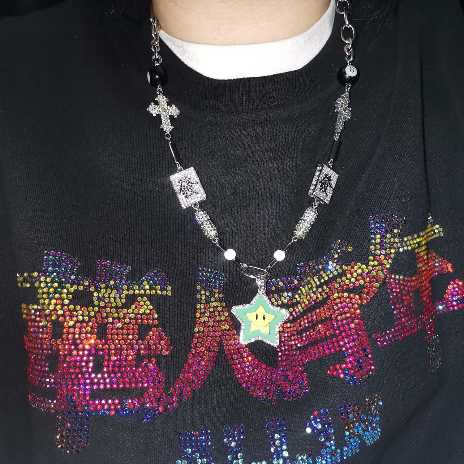 420clubpsyp情侣嘻哈锆石街头说唱笑脸药丸幸运星项链me