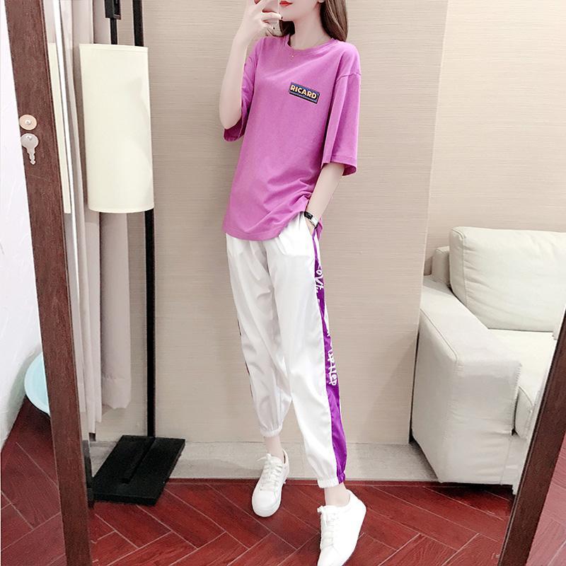 短袖运动套装女2019夏装新款网红韩版宽松气质休闲两件套女神范潮